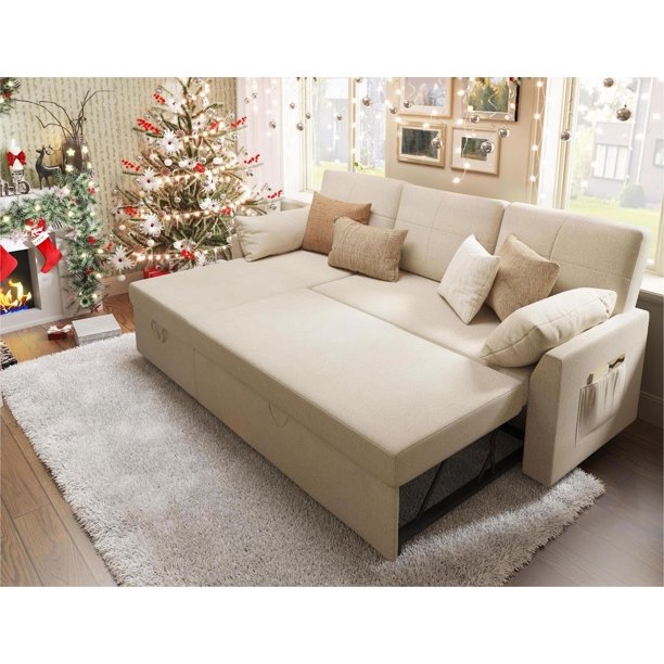 Papajet Sofa Bed, Sleeper Sofa with Storage Chaise-2 in 1 Pull Out Couch Bed for Living Room, Sectional Couch with Pull Out Bed