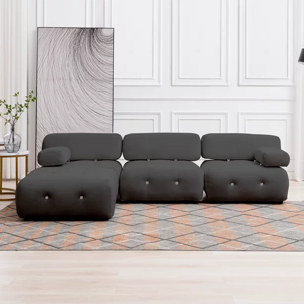 Mjkone 99″W L Shaped Velvet Sectional Sofa with Reversible Chaise,Free Combination Ottoman, 4 Seater Modular Sectional Sofa with Rivet Trim, Convertible Sofa Couches for Living Room