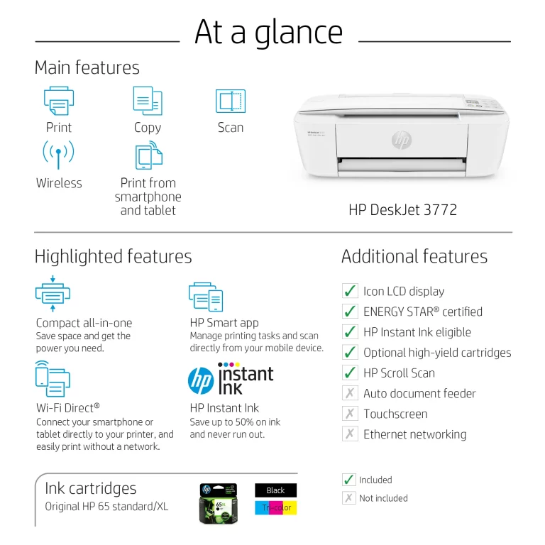 HP DeskJet 3772 All-in-One Wireless Color Inkjet Printer – Instant Ink Ready