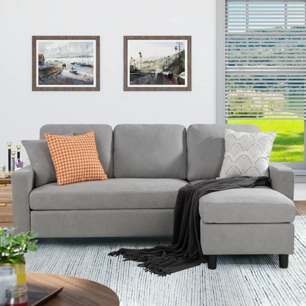 Walsunny Linen Fabric Convertible L-Shaped Sectional Sofa
