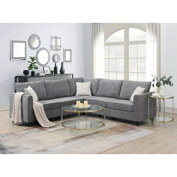 Churanty Modular Sectional Sofa with Storage Ottoman Couch L Shape Corner Sofa Sets 7 Seats Fabric Couch for Living Room, 112 * 87 inch