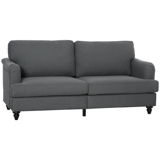 HOMCOM 3-Seater Sofa Couch, 71″ Modern Linen Fabric Sofa with Rubber Wood Legs and Slatted Frame for Living Room, Bedroom and Apartment