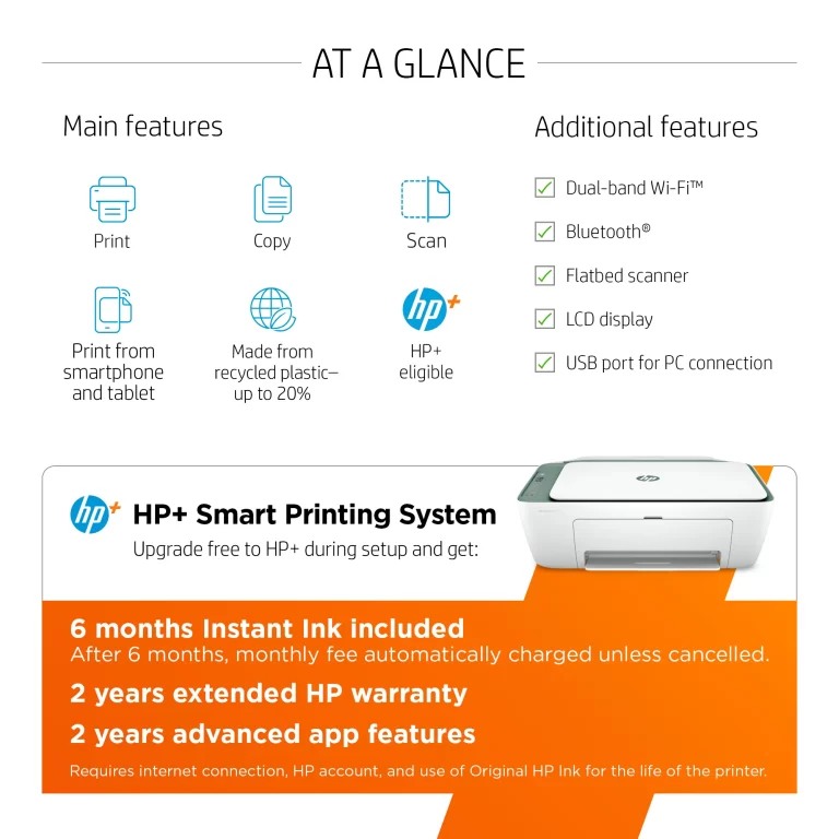 HP DeskJet 2742e Wireless Color All-in-One Inkjet Printer (Green Matcha) with 6 months Instant Ink Included with HP+