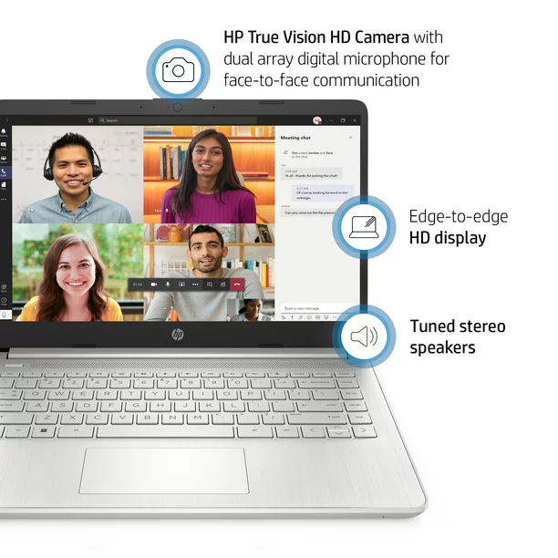 HP 14″ Laptop, Intel Core i3-1115G4,4GB RAM,128G SSD, Natural Silver, Windows 11 Home,14-dq2031wm