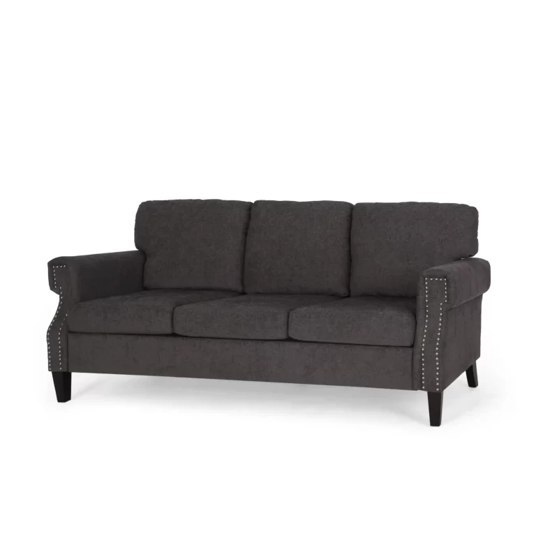 Noble House Chandler Fabric 3 Seater Sofa with Nailhead Trim