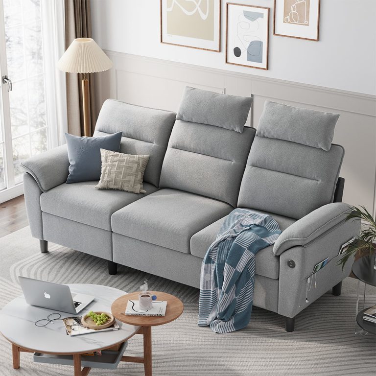 LINSY HOME 3 Seater Couches and Sofas for Living Room, Sofa Set with 2 USB Charging Ports and Side Pockets