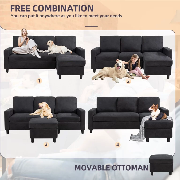 Sobaniilo Convertible Sectional Sofa Couch, Modern Linen Fabric L-Shaped 3-Seat Sofa Sectional with Reversible Chaise for Small Space