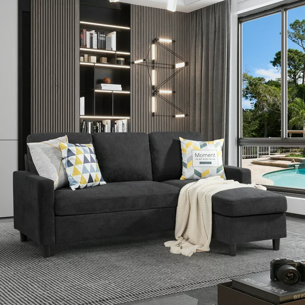Walsunny Linen Fabric Convertible L-Shaped Sectional Sofa