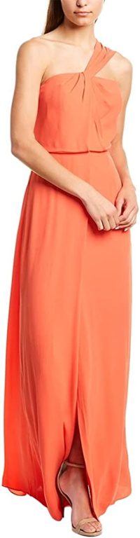HALSTON Women’s One Shoulder Silky GGT Twist Front Gown
