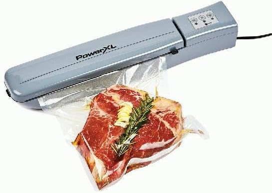 PowerXL Duo NutriSealer Food Vacuum Sealer Machine with Vacuum Seal Bags & Rolls, Double Airtight Sealing with Built-in Cutter, Small Snack Bag Capability, Safety Certified, Lab Tested, LED Indicator Lights (Slate)