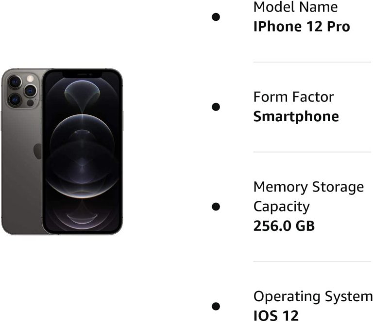 Apple iPhone 12 Pro, 256GB, Graphite – Unlocked (Renewed Premium)
