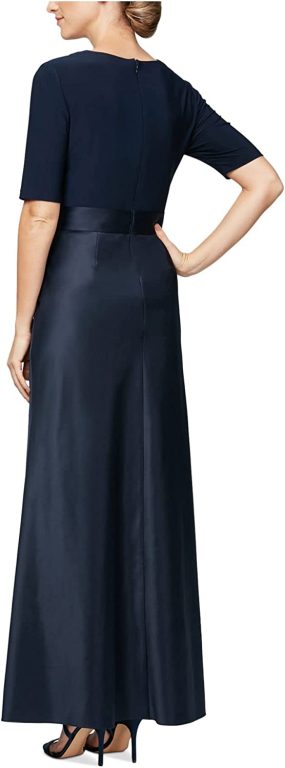 Alex Evenings Women’s Satin Ballgown Dress with Pockets (Petite and Regular Sizes)