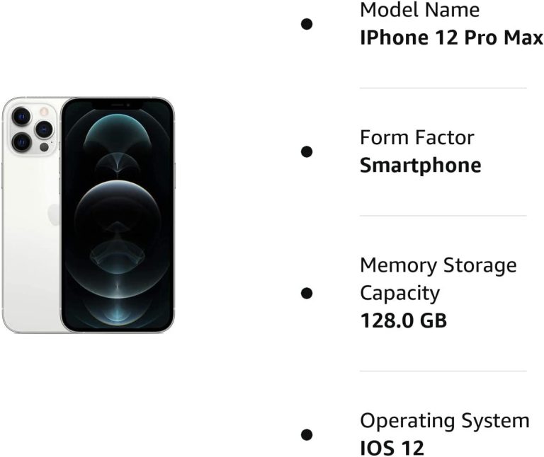 Apple iPhone 12 Pro Max, 128GB, Silver – Unlocked (Renewed Premium)