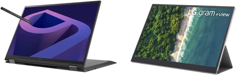 LG Bundle Gram (2022) 16T90Q 2-in-1 Tablet-Laptop, 16″ IPS-Display, Intel Evo 12th Gen i7 1260P-Processor, 16GB LPDDR5, 2TB NVMe SSD, WiFi 6E, Windows 11, Black & Gram+View Portable-Monitor