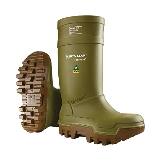 Dunlop E66284310 Purofort Thermo+ Full Safety Omega/EH Cold Protection Boot, Premium Insole, -58Â°F Cold Insulation, Steel Toe Cap, Green/Brown, Men Size 10/Women Size 12
