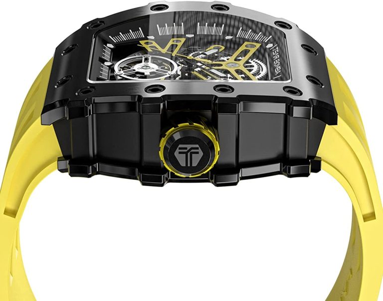 TSAR BOMBA Luxury Mens Automatic Mechanical Watches – Japanese Movement Sapphire Glass – 50M Waterproof Men’s Watch – Square Wrist Watches Silicone Band Luminous Elegant Gifts for Men