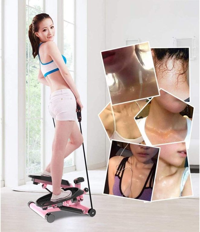 YFDM Mini Stepper Machine, Stepper Exercise Machine with Resistance Bands and LCD Monitor Household Mini Multifunctional Exercise Equipment