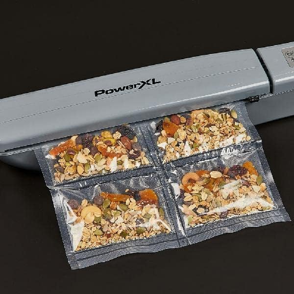 PowerXL Duo NutriSealer Food Vacuum Sealer Machine with Vacuum Seal Bags & Rolls, Double Airtight Sealing with Built-in Cutter, Small Snack Bag Capability, Safety Certified, Lab Tested, LED Indicator Lights (Slate)