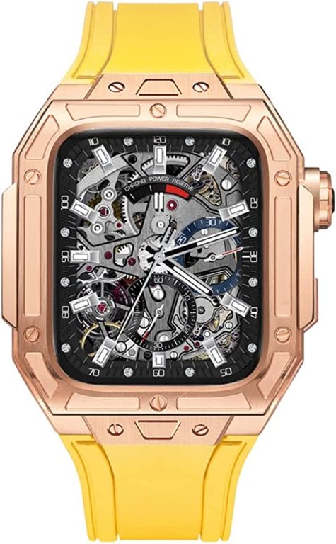 DZHTUS Stainless Steel Case For Apple Watch 8 7 45mm Rubber Watch Band For iWatch 7 Luxury Bezel Conversion Kit