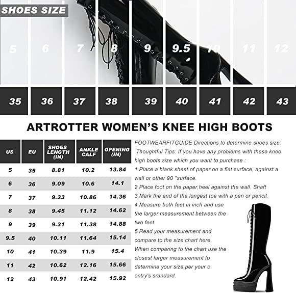 Artrotter Women’s Platform Knee High Boots Stiletto Lace Up High Heels Pointy Toe Chunky Heel Fashion Boots Zipper Design