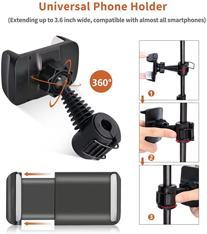 UBeesize Selfie Ring Light with Tripod Stand & Cell Phone Holder for Live Stream/Makeup, Mini Led Camera Ringlight for YouTube Videos/Photography(Black)