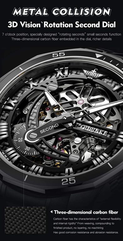 OLEVS Mens Automatic Watches for Men Skeleton Mechanical Luxury Black Silver Wrist Watches Waterproof Luminous Sapphire Crystal