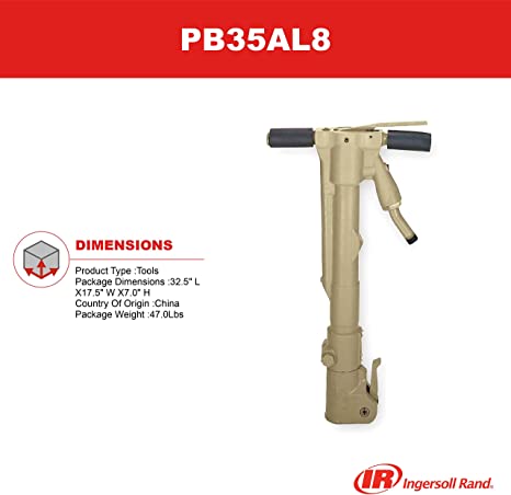 Ingersoll Rand PB35AL8 Pneumatic Pavement Breaker, 35 lb, Uses 1-Inch x 4-1/4-Inch Accessories