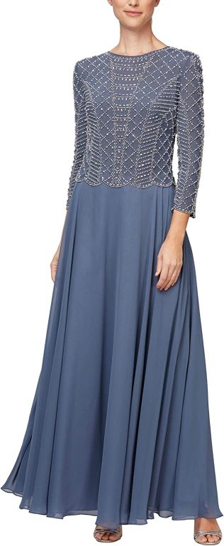 Alex Evenings Women’s Long Sequin Lace Mock Dress (Petite and Regular Sizes)