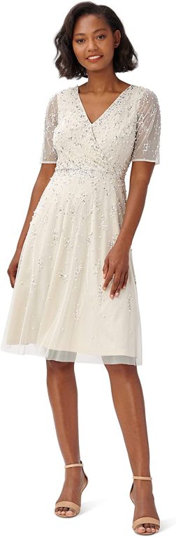 Adrianna Papell Women’s Beaded Tea Length Dress
