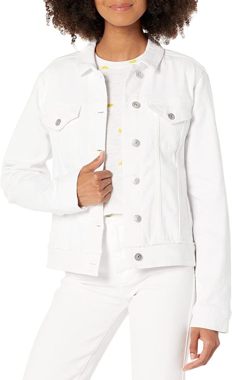 PAIGE Women’s Rowan Jacket Re Attched Hem Slightly Relaxed Silver Buttons in Crisp White