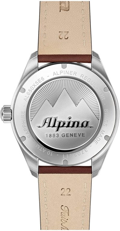Alpina Men’s ALPINER Stainless Steel Swiss Quartz Sport Watch with Leather Strap, Brown, 22 (Model: AL-650NNS5E6), Silver