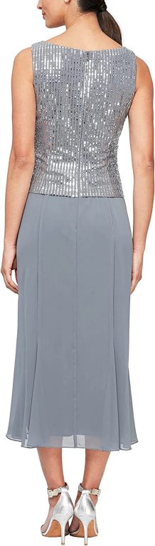 Alex Evenings Women’s Tea Length Mock Dress with Sequin Jacket (Petite and Regular Sizes)