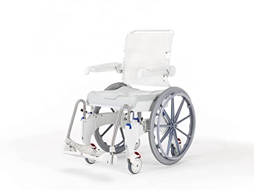 Aquatec Ocean Ergo Shower Wheelchair, Rolling Shower Chair with Self-Propelled Wheels and Commode