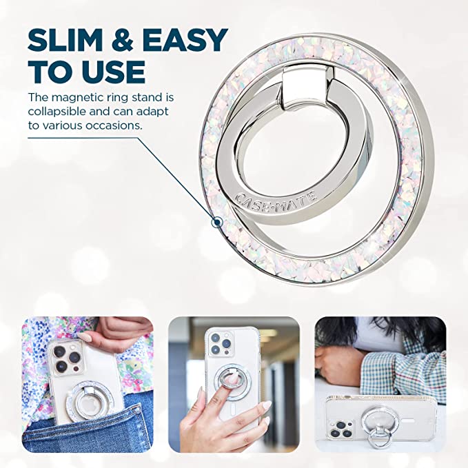 Case-Mate Magnetic Phone Grip & Phone Ring Holder – Magnetic iPhone Holder – Removable MagSafe iPhone Accessories – Rotatable Kickstand for iPhone 14 Pro Max/ 13 Pro Max/ 12 Pro Max – Twinkle Diamond