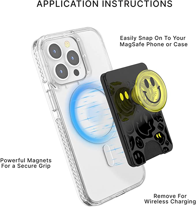 PopSockets: Phone Wallet with Expanding Grip, Phone Card Holder, Wireless Charging Compatible, Wallet for MagSafe – All Smiles