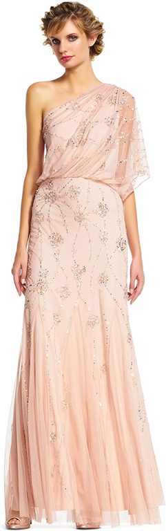 Adrianna Papell Women’s One Shoulder Beaded Gown