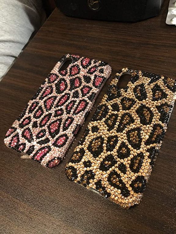 Leopard Animal Print Phone Case Cute Glitter crystal Phone Cases Customize Gifts Phone Case Leopard Print Pink/Brown for iPhone 11/12/13/14/XR/XS Max/7/8 Plus