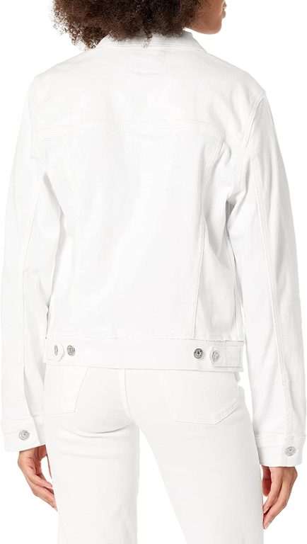 PAIGE Women’s Rowan Jacket Re Attched Hem Slightly Relaxed Silver Buttons in Crisp White