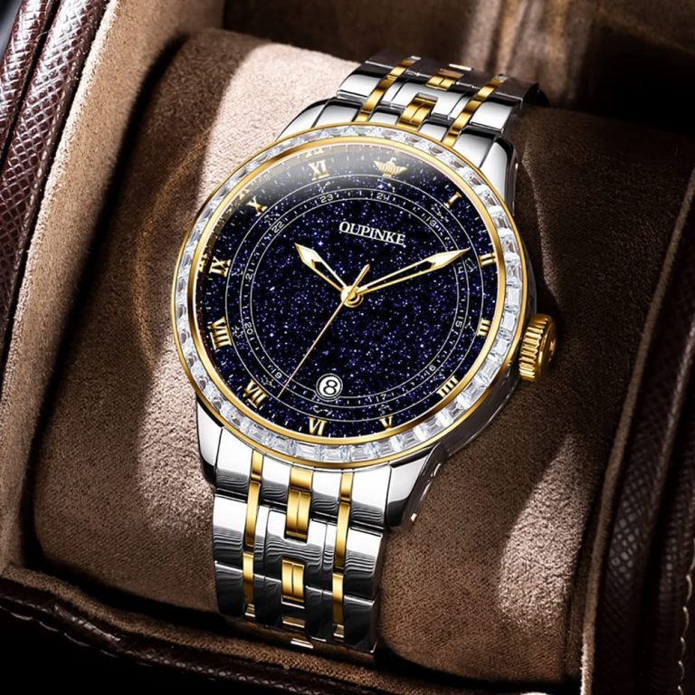 OUPINKE Men Watches Luxury Starry Diamonds Automatic Mechanical Sky Constellation Dial 5ATM Waterproof Date Luminous with Sapphire and Tungsten Steel Wrist Watch