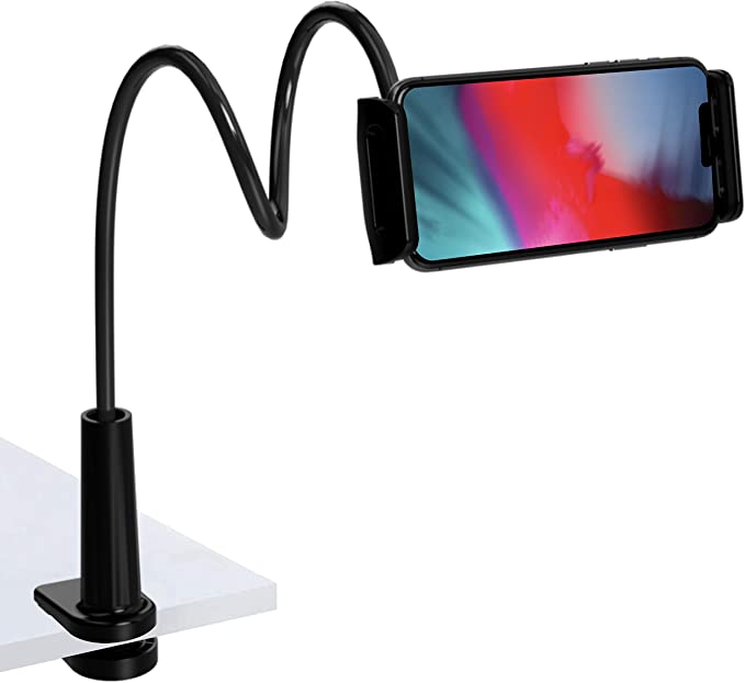 TALK WORKS Gooseneck Clip Mount Compatible w/iPhone 13/13 Pro/13 Pro Max/14/14 Plus/14 Pro/14 Pro Max, Apple, Android, Samsung – Flexible Cell Phone Holder Tabletop Stand (Black)