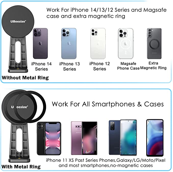 UBeesize Magnetic Tripod Mount Holder for Magsafe Phone,Universal Magnetic Phone Holder for Selfie Light Tripod Sticker,360° Rotatable Magnetic Stands for Smartphone Clip Adapter