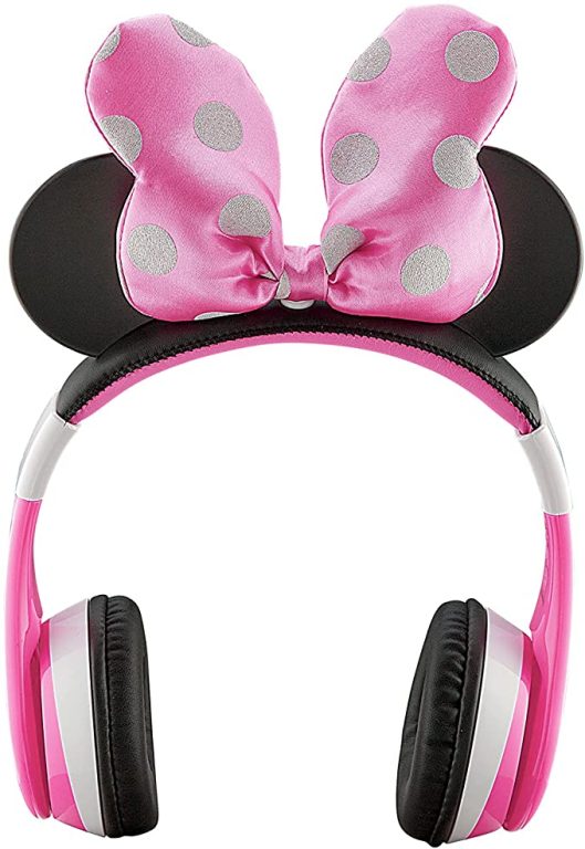eKids Minnie Mouse Kids Bluetooth Headphones, Wireless Headphones with Microphone Includes Aux Cord, Volume Reduced Kids Foldable Headphones for School, Home, or Travel, Pink