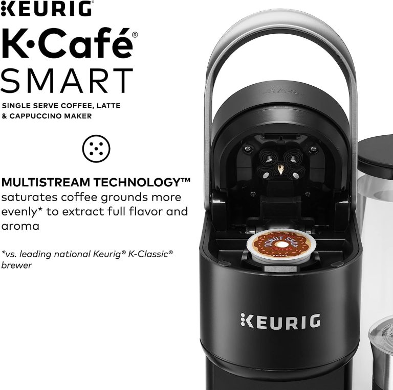 Keurig K-Café SMART Single Serve Coffee Maker with WiFi Compatibility, Latte and Cappuccino Machine with Built-In Frother, 6 Brew Sizes, Compatible with Alexa, Black, (5000365485)