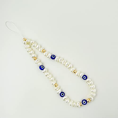 Evil Eye Beaded Phone Charm Pearl Beaded Phone Strap Y2K Chain for Mobile Phone Wrist Phone Case String Phone Bracelet Handmade Phone Jewelry for Women Girls