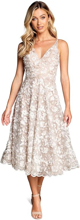 Dress the Population womens Elisa Sleeveless Plunge Neckline Fit and Flare Midi Dress