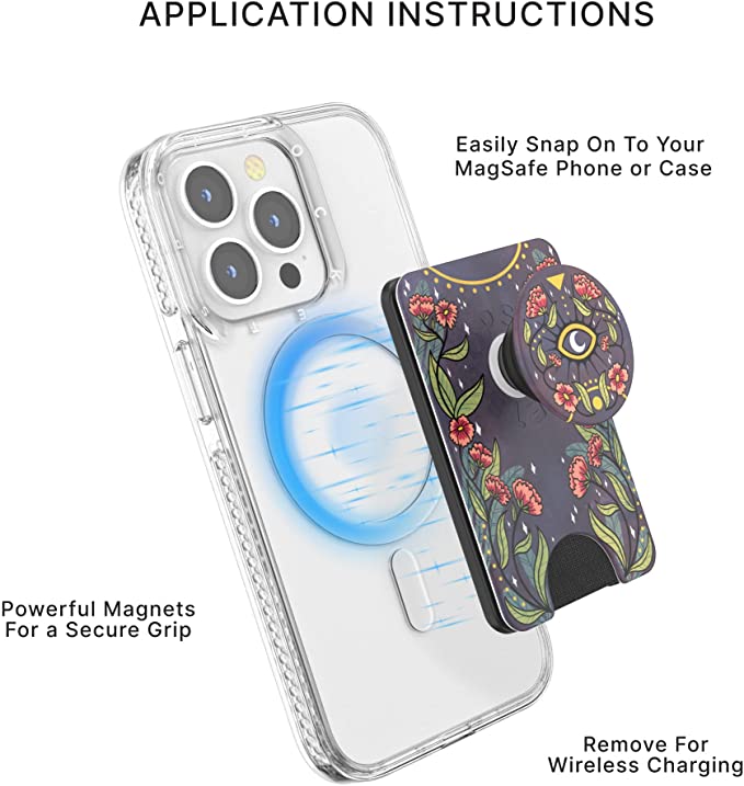 PopSockets: Phone Wallet with Expanding Grip, Phone Card Holder, Wireless Charging Compatible, Wallet for MagSafe – Floral Bohemian