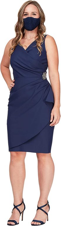 Alex Evenings Women’s Slimming Short Ruched Dress with Ruffle(Petite and Regular)