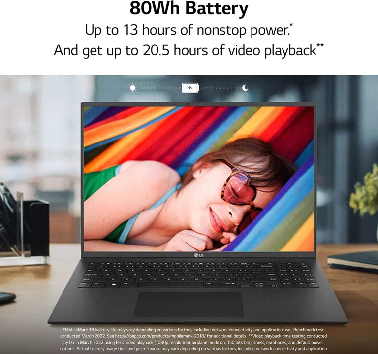 LG gram (2022) Laptop 16Z90Q 16″ Display, Intel Evo 12th Gen Core i7, 16GB RAM, 256 GB SSD, Windows 11, Black