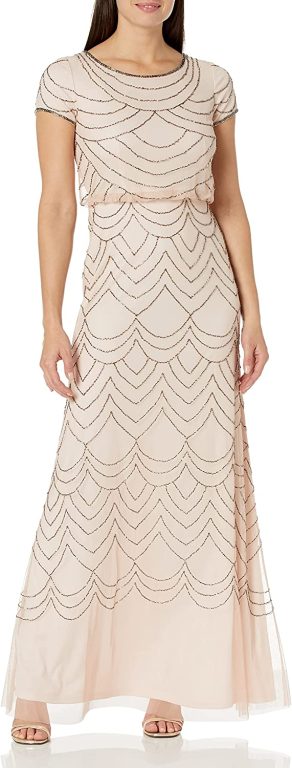 Adrianna Papell Women’s Short Sleeve Blouson Beaded Gown
