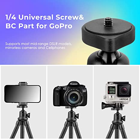 UBeesize Flexible Phone Tripod Stand, Small and Mini Tripod with Wireless Remote and Clip, Rubberized Desk iPhone Stand for Selfies,Video Recording,Compatible with All Cellphones, Cameras, Gopro1